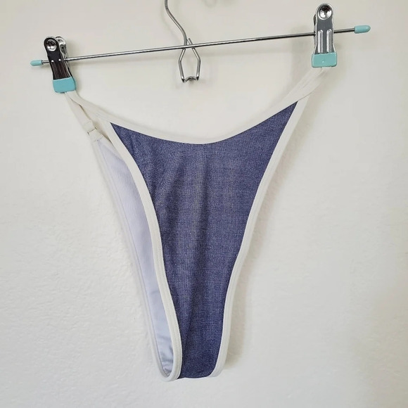 CUPSHE Contrast Trimmed Super Cheeky Bikini Bottoms in Blue Size S NWT - Picture 3 of 7